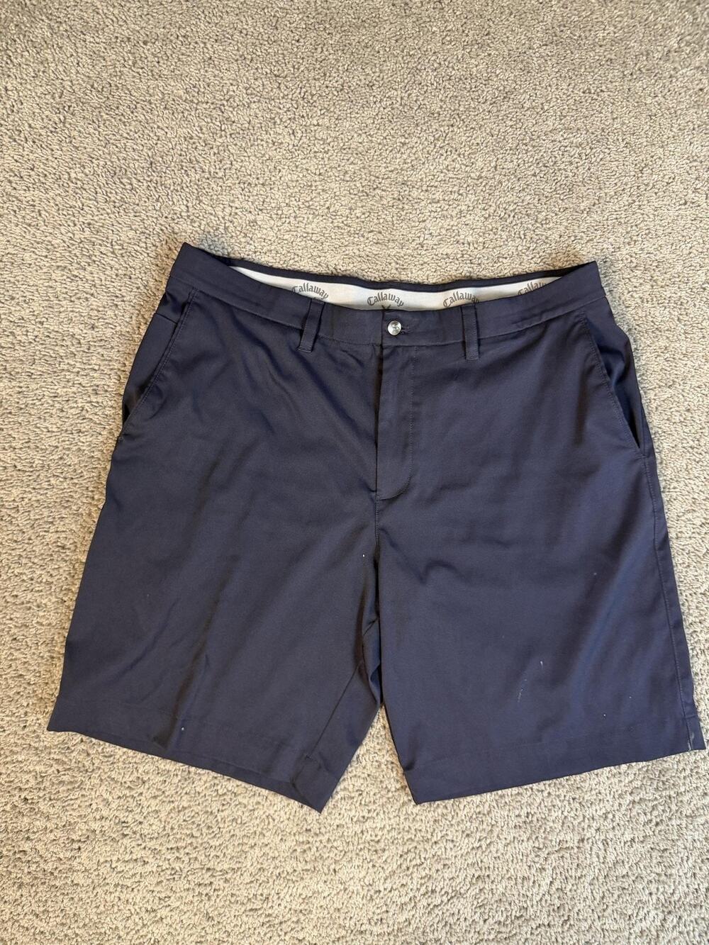 Callaway Golf Shorts Mens 36 Blue Polyester Blend Twill 10.5 Inseam Pockets Logo